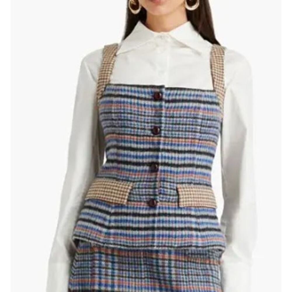 Cara Cara Zoe Plaid Sleeveless Brushed Tweed Vest Blue Brown 2
